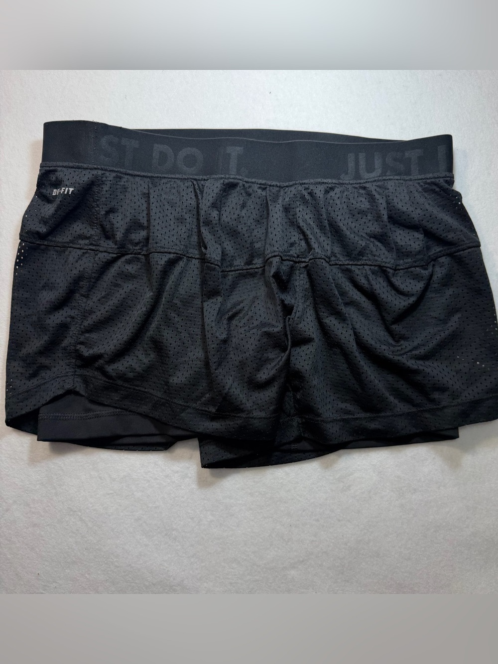 Nike Dri-FIT 2 in 1 Running Shorts Womens M Black Mesh Just Do It Lined